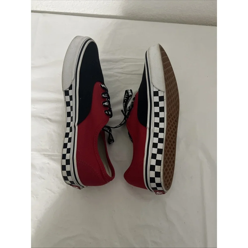VANS Unisex Kids Logo Pop Canvas Low Top Sneakers Lace Up US 5 Red Black Checker